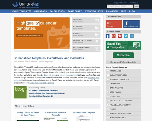 Vertex42 – Excel Templates, Calendars, Calculators and Spreadsheets Vertex42 – Excel Templates, Calendars, Calculators and Spreadsheets